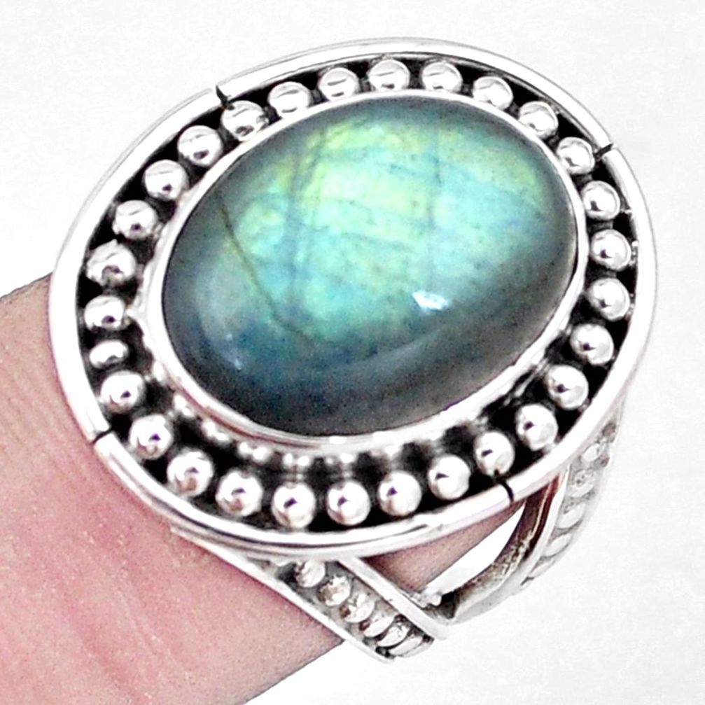 925 silver 10.58cts natural blue labradorite oval solitaire ring size 6.5 p7270