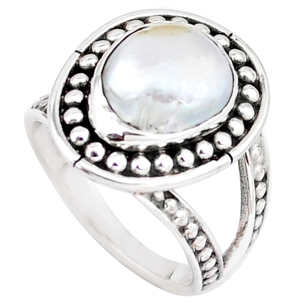 5.62cts natural white pearl 925 sterling silver solitaire ring size 8.5 p7275