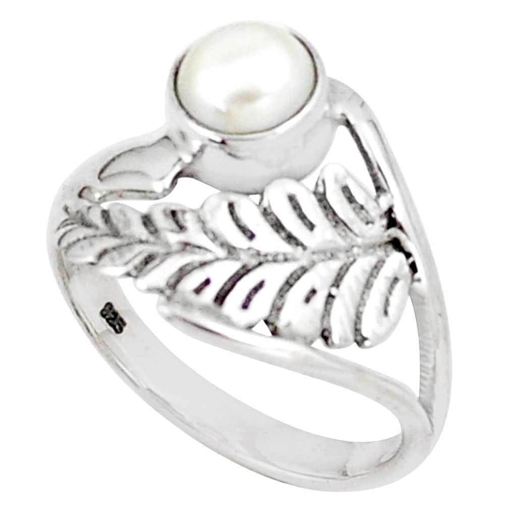 1.39cts natural white pearl 925 silver feather charm solitaire ring size 7 p7331