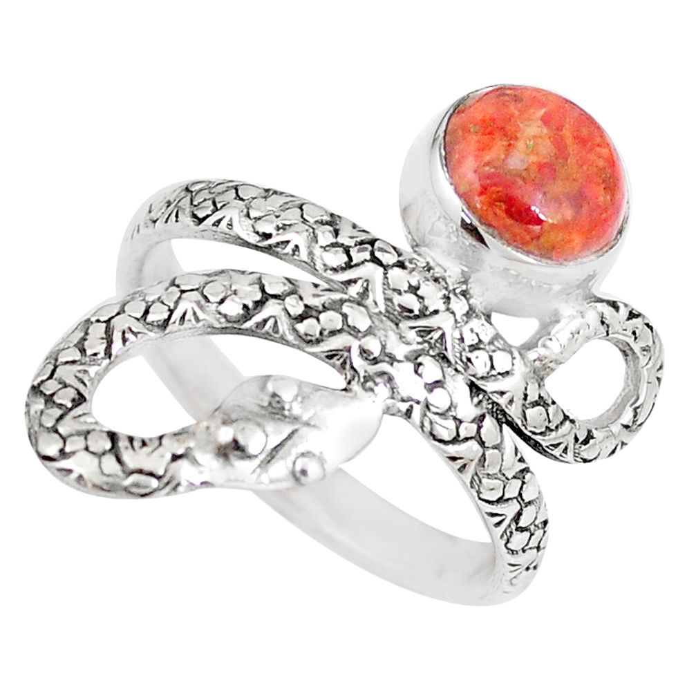 3.52cts red copper turquoise round 925 silver snake solitaire ring size 8 p7843