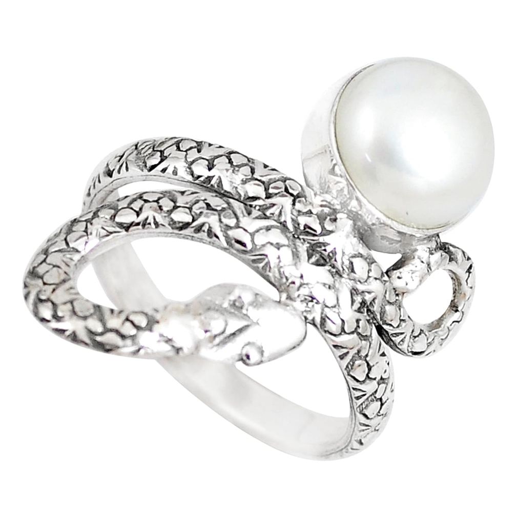 925 silver 4.77cts natural white pearl snake solitaire ring jewelry size 8 p7852