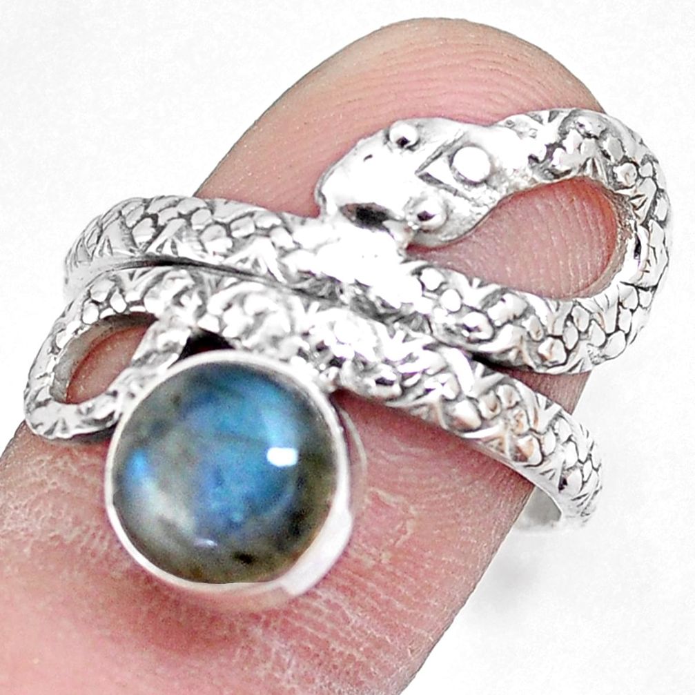 3.51cts natural blue labradorite 925 silver snake solitaire ring size 9 p7856