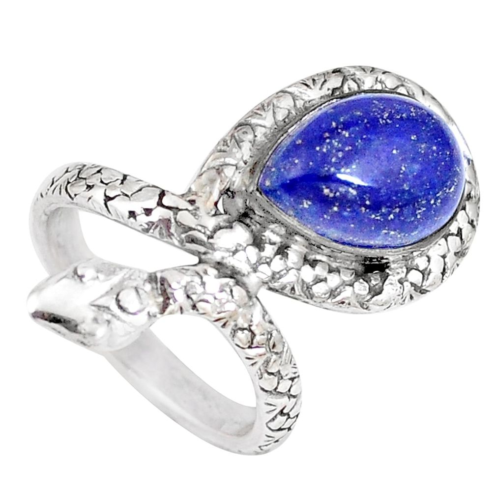4.65cts natural blue lapis lazuli 925 silver snake solitaire ring size 5 p7867
