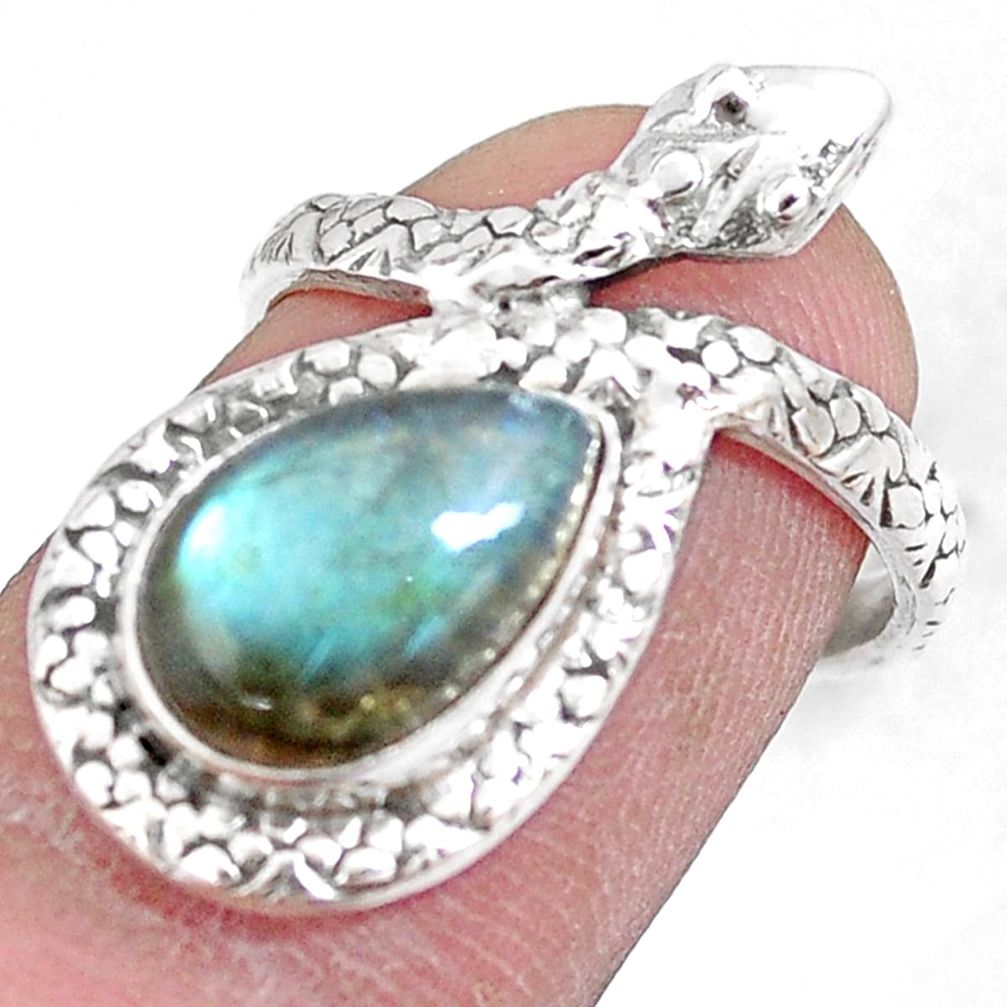 4.65cts natural blue labradorite 925 silver snake solitaire ring size 5 p7873