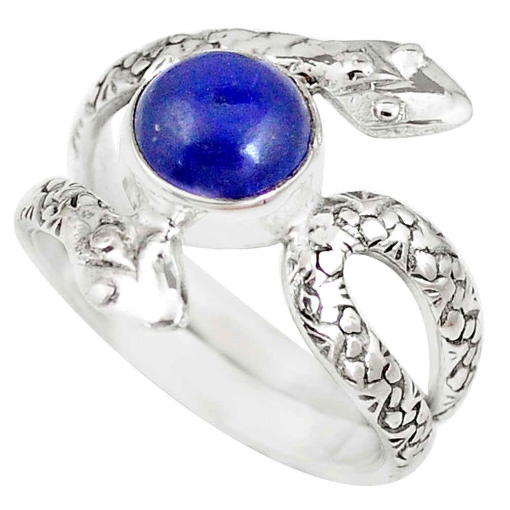 3.28cts natural blue lapis lazuli 925 silver snake solitaire ring size 7.5 p7882