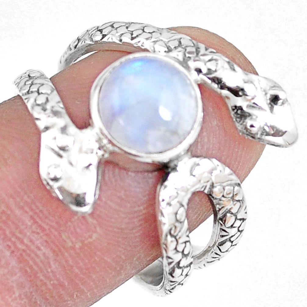 925 silver 3.29cts natural rainbow moonstone snake solitaire ring size 7.5 p7897