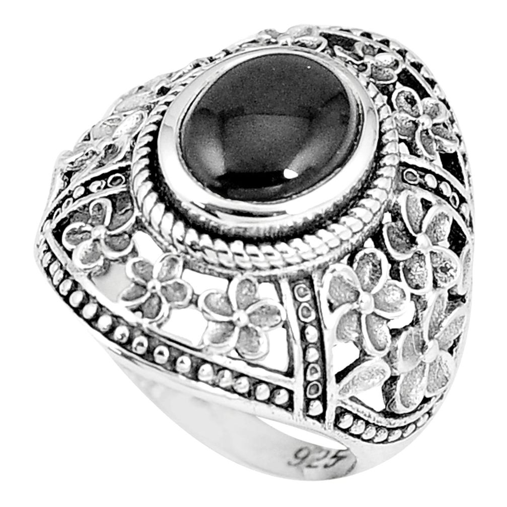 925 sterling silver 4.61cts natural black onyx oval solitaire ring size 9 p8009