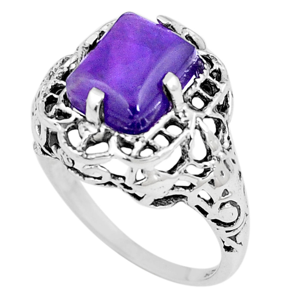 925 silver 4.74cts natural purple amethyst solitaire ring jewelry size 8.5 p8024