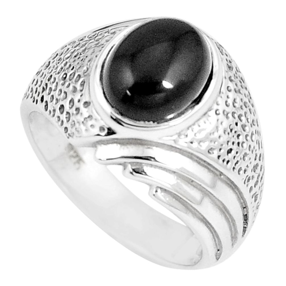 3.61cts natural black onyx 925 sterling silver solitaire ring size 7 p8046