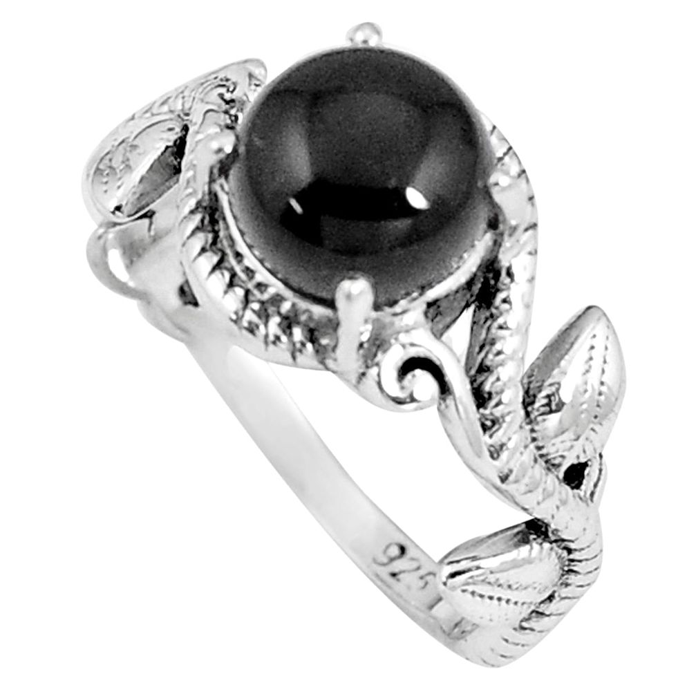 925 sterling silver 3.47cts natural black onyx round solitaire ring size 7 p8089