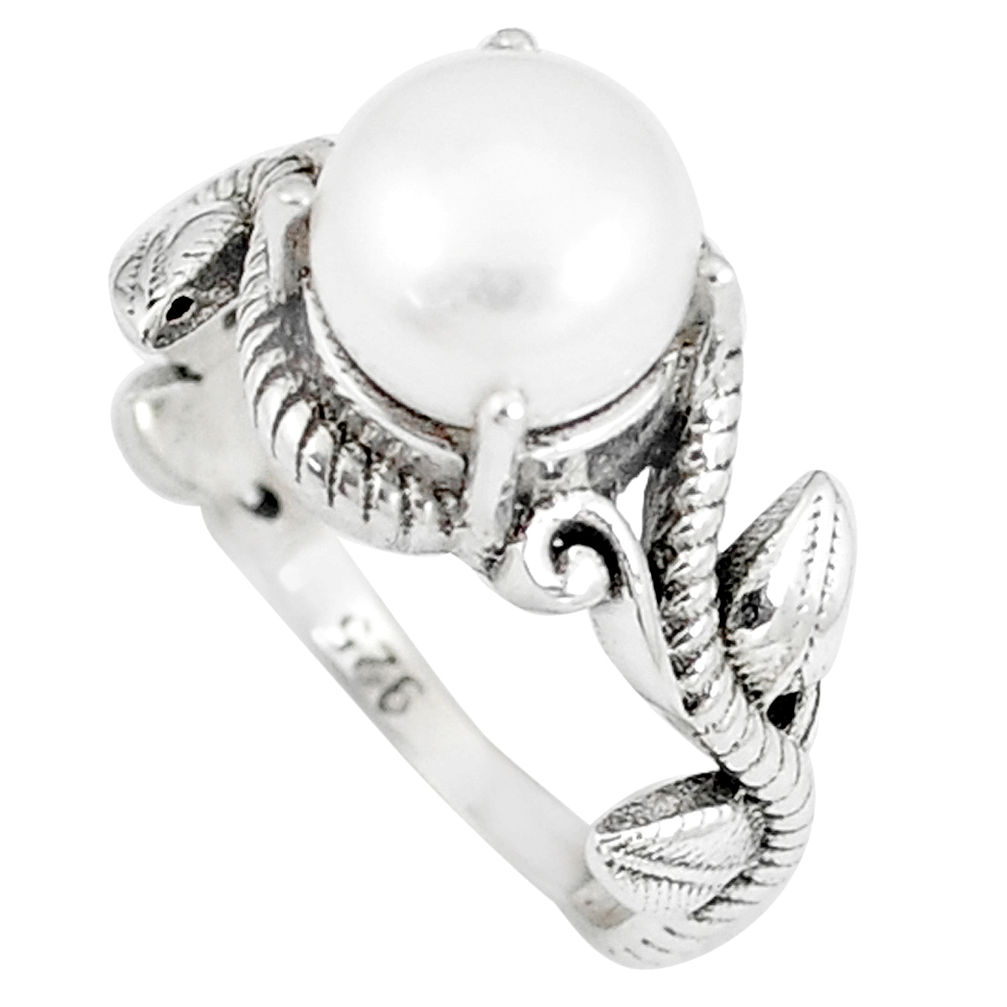 925 sterling silver 3.36cts natural white pearl solitaire ring size 6 p8092