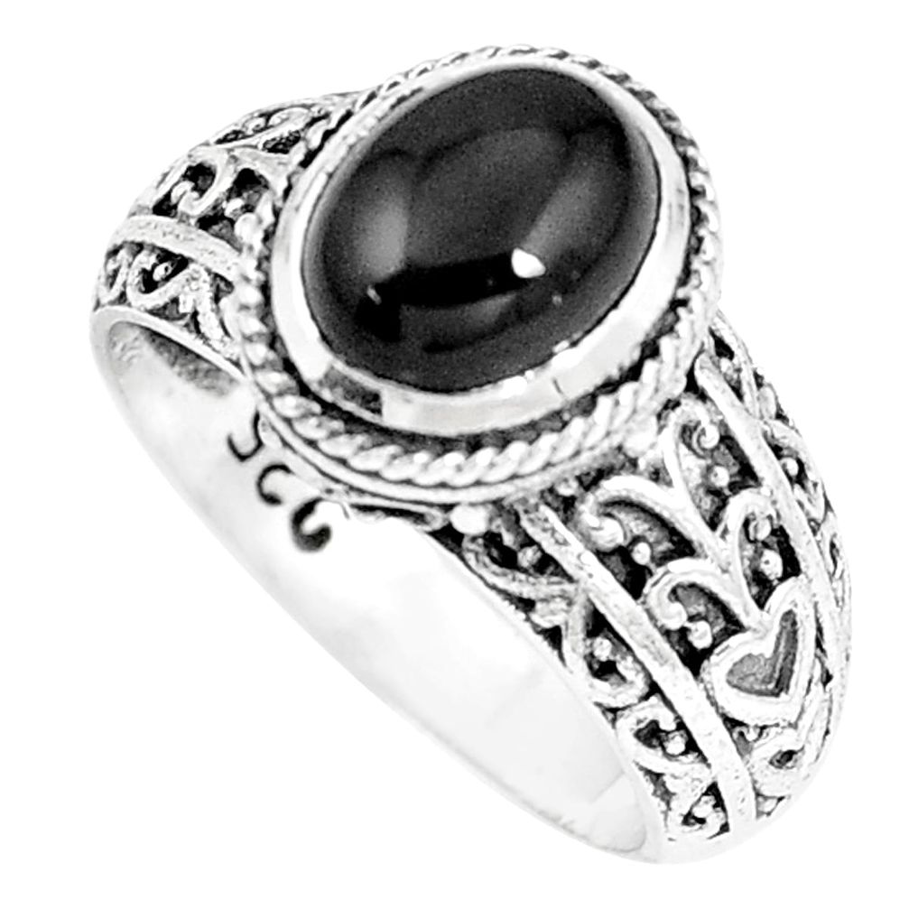 3.06cts natural black onyx 925 sterling silver solitaire ring size 7 p8105