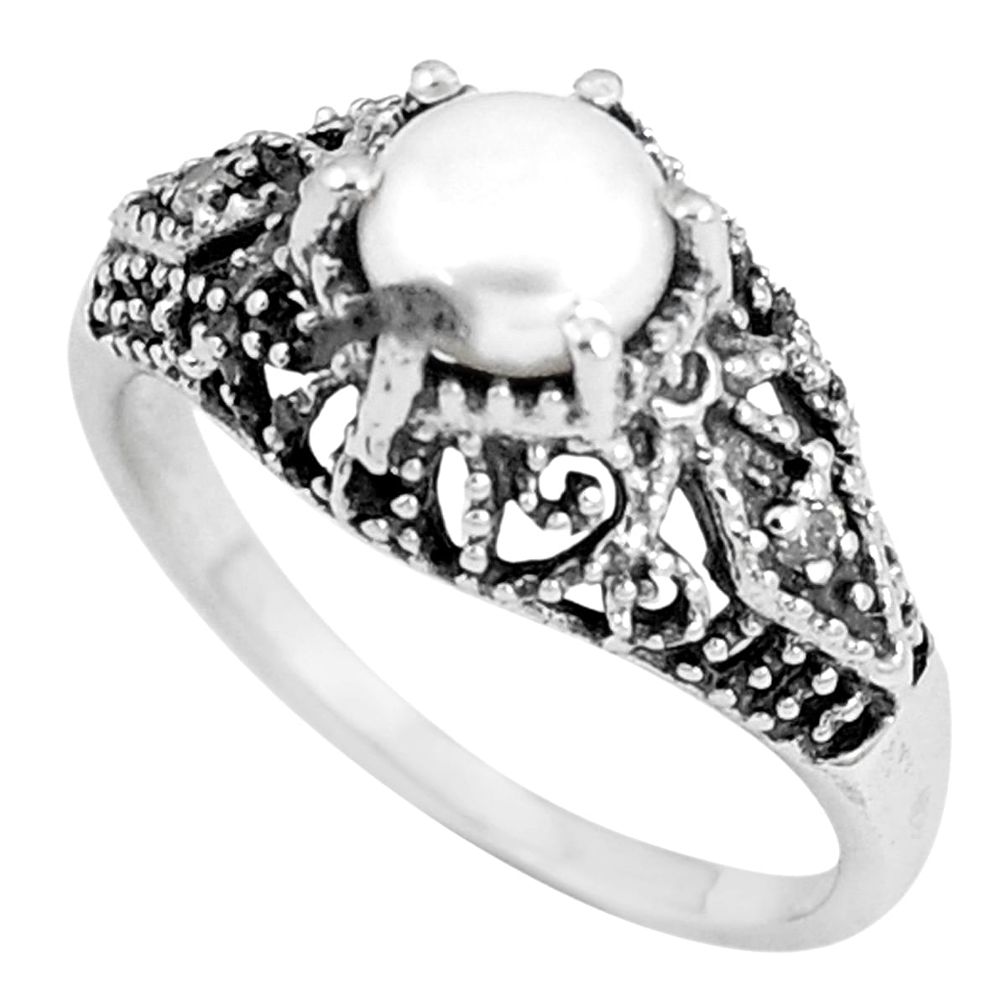 2.78cts natural white pearl round topaz 925 silver solitaire ring size 7.5 p8111