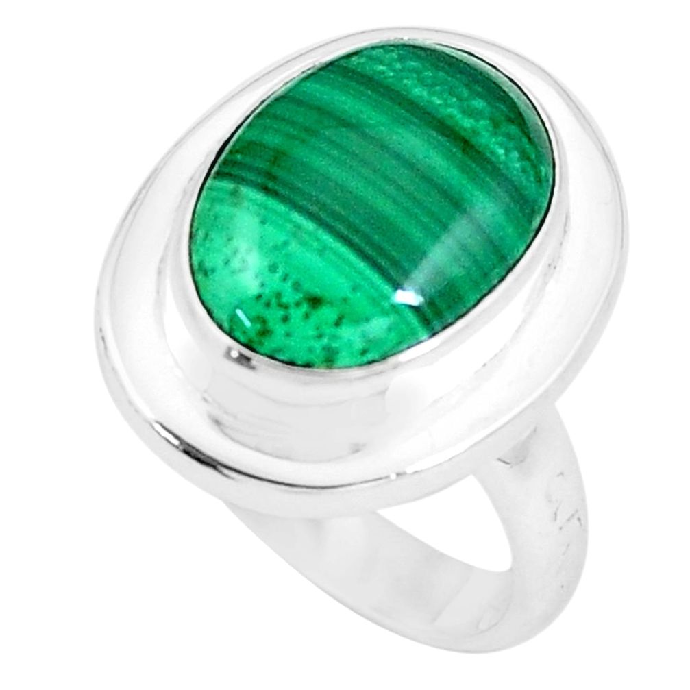 6.58cts natural green malachite 925 silver solitaire ring size 6.5 p8121