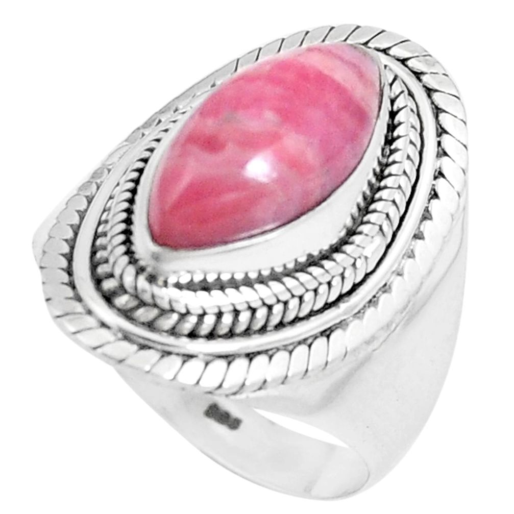 6.54cts natural pink rhodochrosite inca rose 925 silver ring size 7.5 p8141