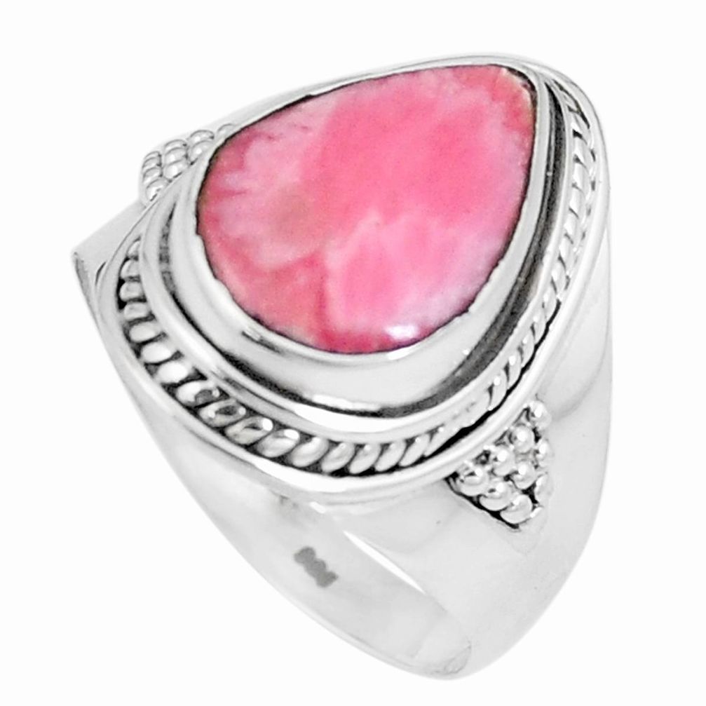 6.29cts natural pink rhodochrosite inca rose 925 silver ring size 8.5 p8143