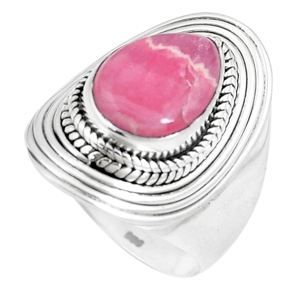 925 silver 5.18cts natural pink rhodochrosite inca rose pear ring size 8 p8144