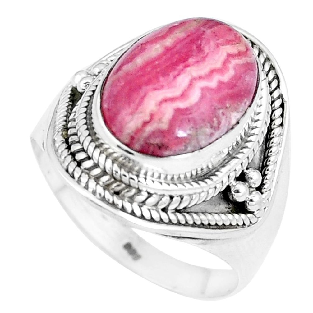 7.08cts natural pink rhodochrosite inca rose 925 silver ring size 8 p8147