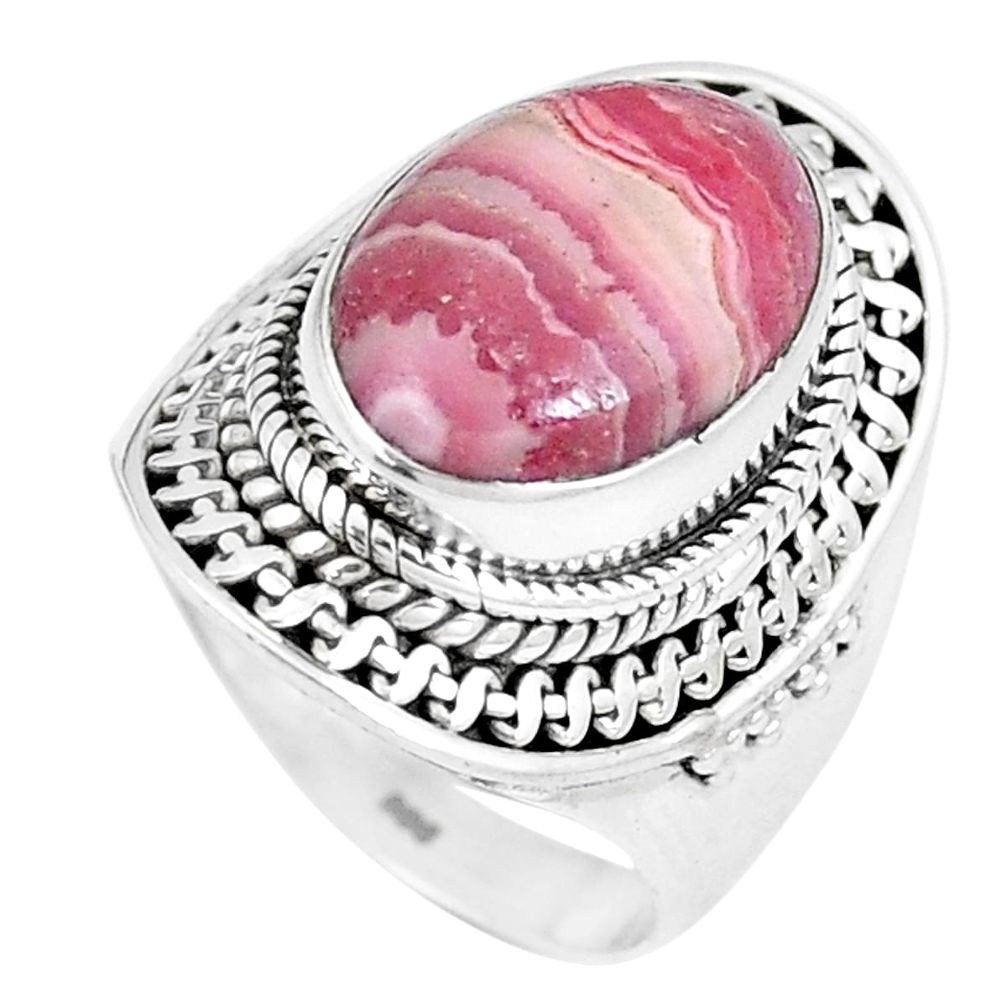 7.10cts natural pink rhodochrosite inca rose 925 silver ring size 6.5 p8148
