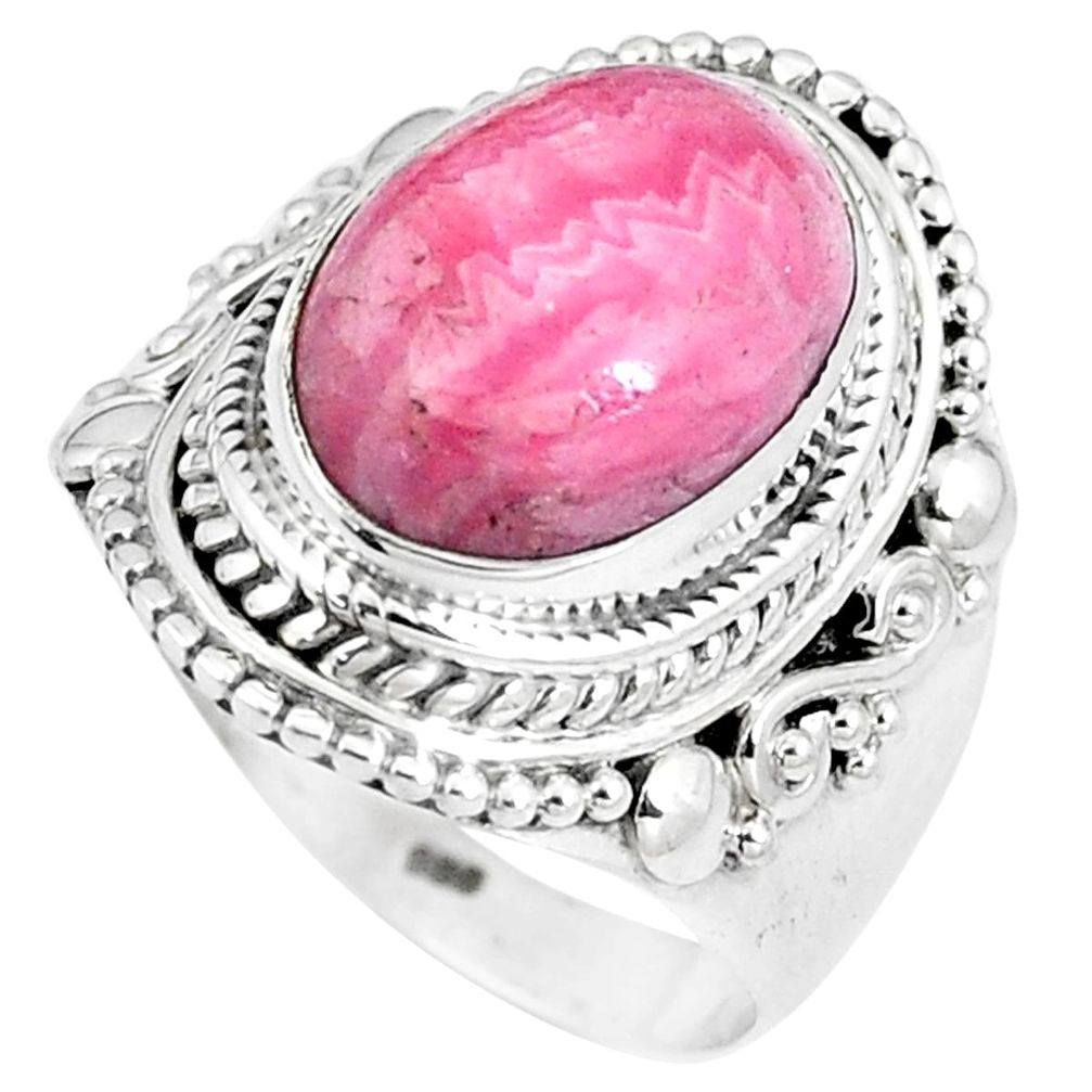 925 silver 7.09cts natural pink rhodochrosite inca rose oval ring size 8 p8149