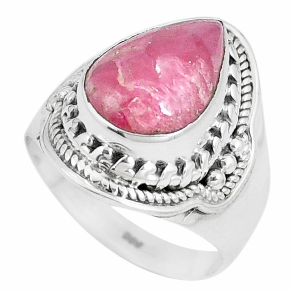 925 silver 5.30cts natural pink rhodochrosite inca rose ring size 6.5 p8150