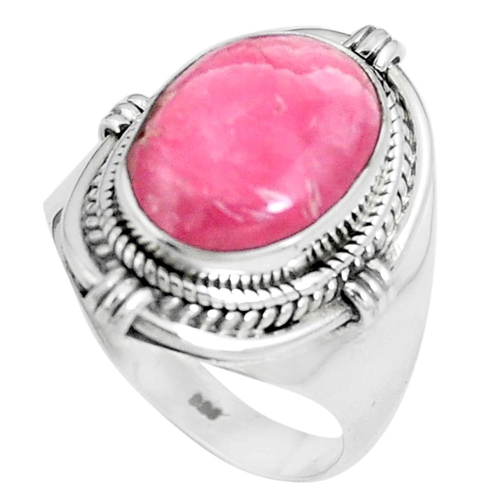 6.54cts natural pink rhodochrosite inca rose 925 silver ring size 8.5 p8152