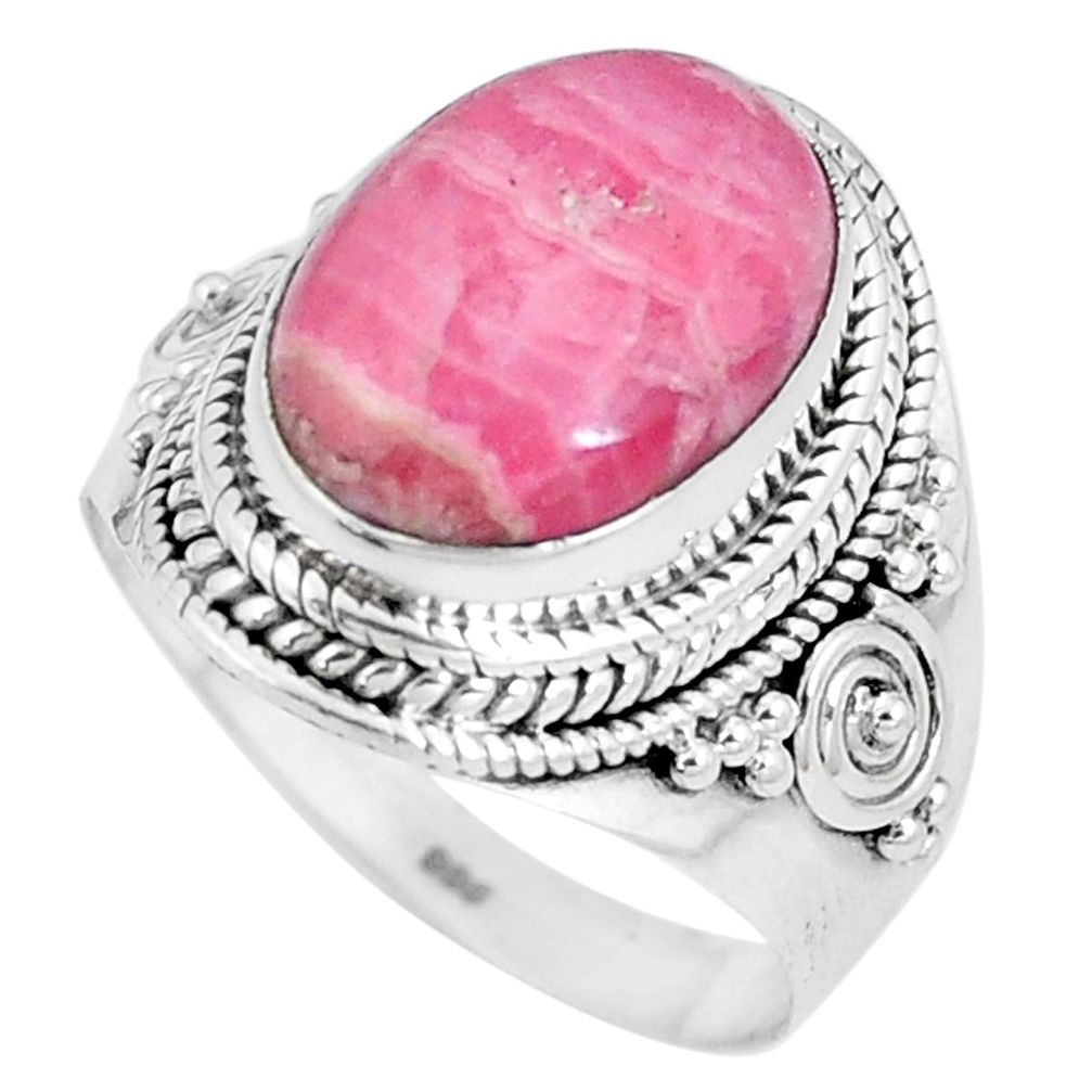 6.76cts natural pink rhodochrosite inca rose 925 silver ring size 8 p8154