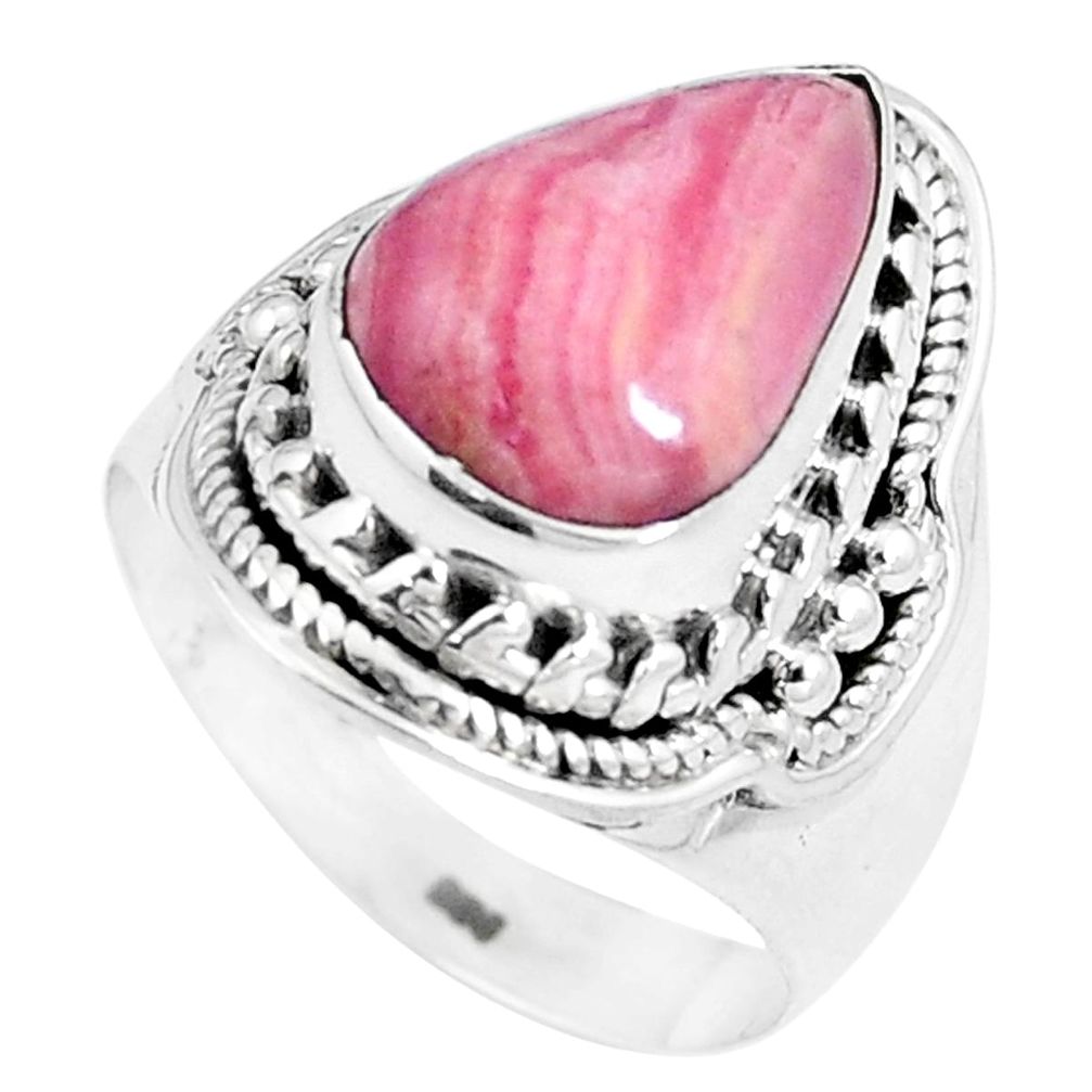 5.41cts natural pink rhodochrosite inca rose 925 silver ring size 6.5 p8155