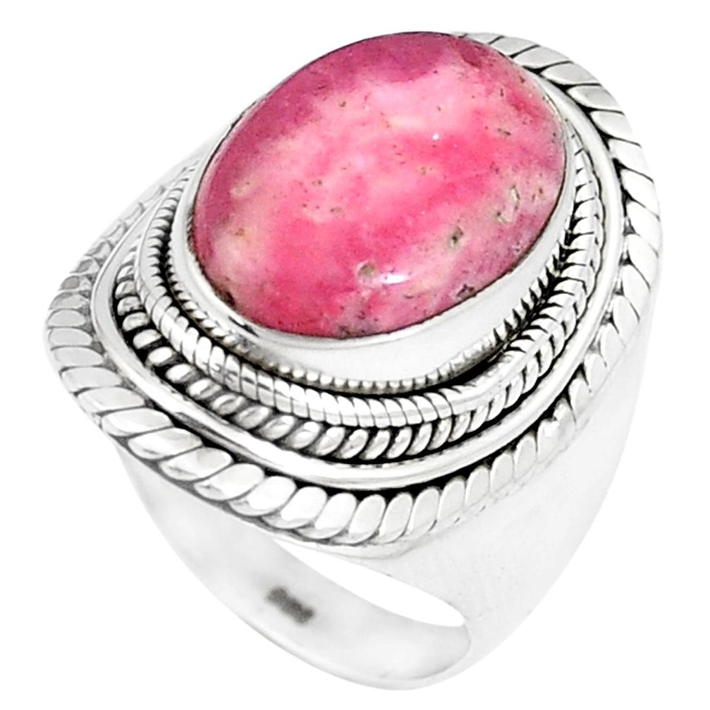 6.76cts natural pink rhodochrosite inca rose 925 silver ring size 7 p8158