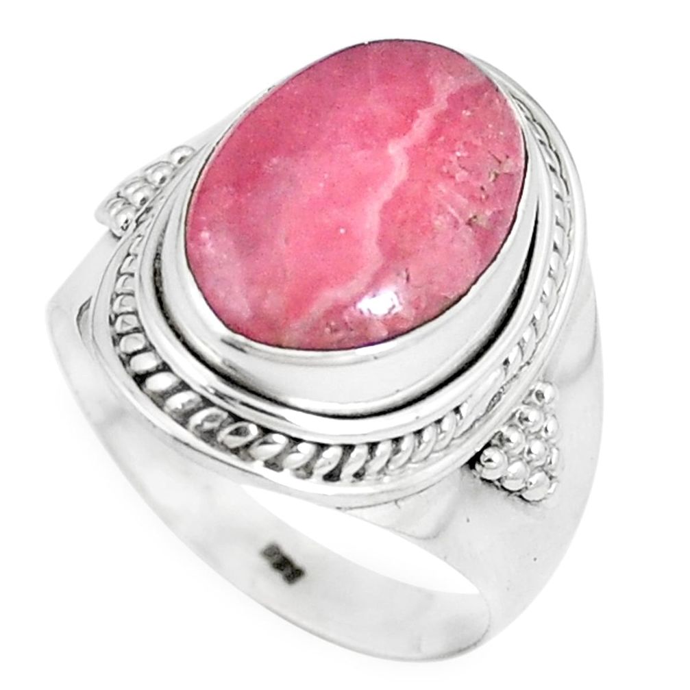 925 silver 6.18cts natural pink rhodochrosite inca rose oval ring size 8 p8159