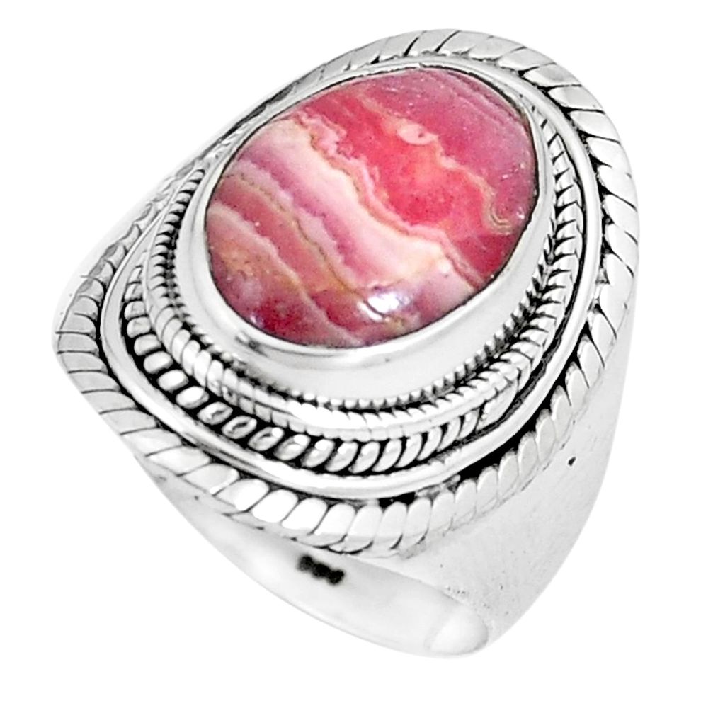6.72cts natural pink rhodochrosite inca rose oval 925 silver ring size 7.5 p8160