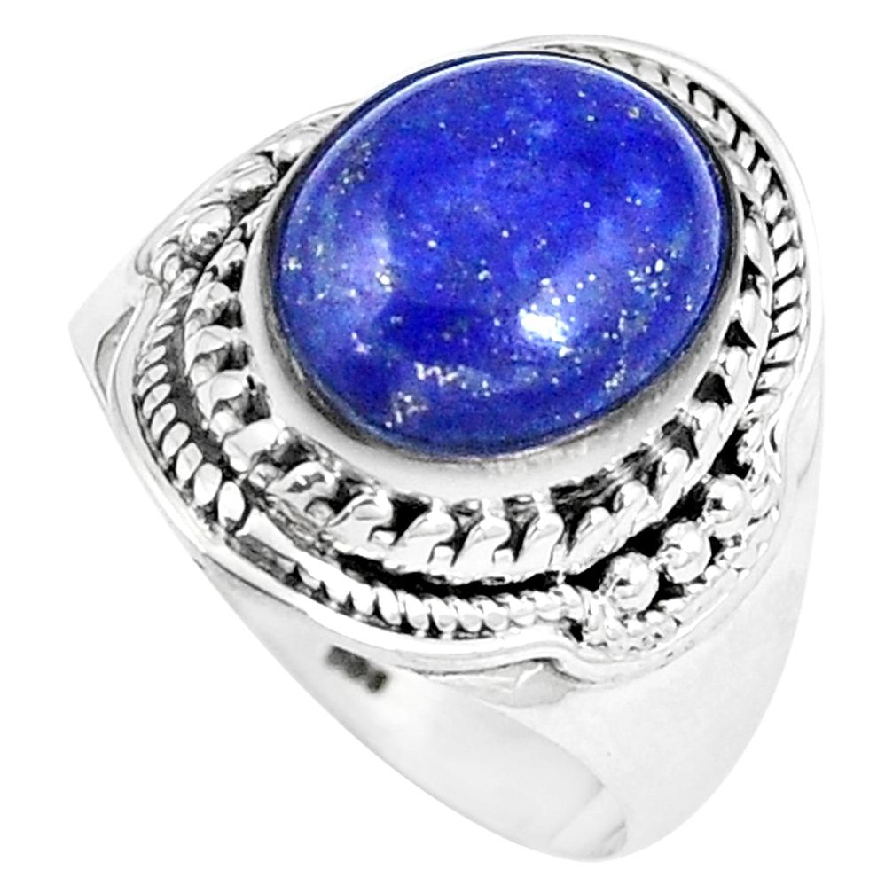 5.52cts natural blue lapis lazuli 925 silver solitaire ring size 7.5 p8202