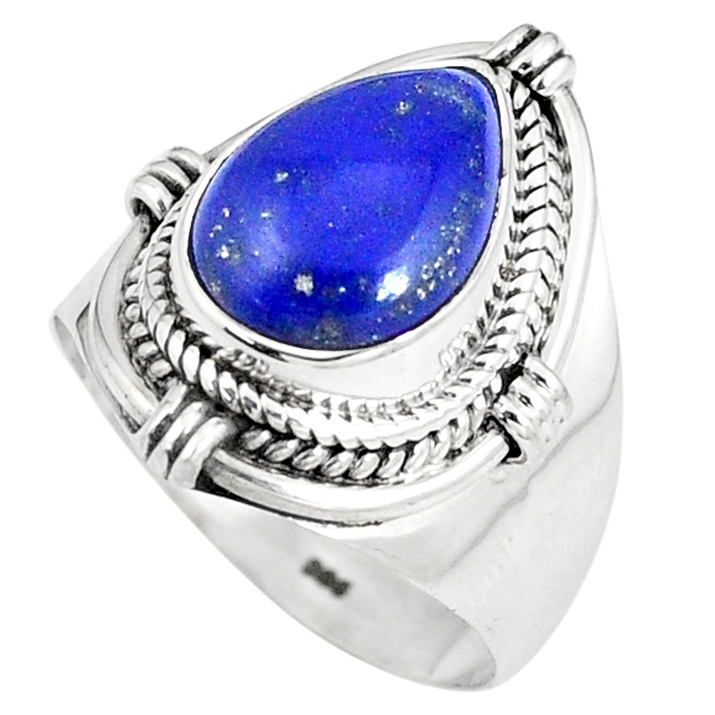 5.28cts natural blue lapis lazuli 925 silver solitaire ring jewelry size 8 p8204