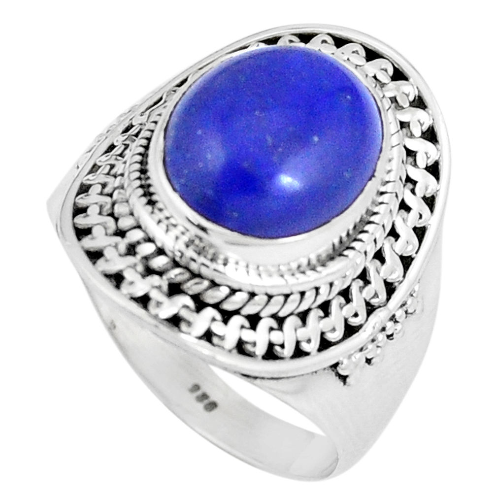 5.30cts natural blue lapis lazuli 925 silver solitaire ring size 8.5 p8208