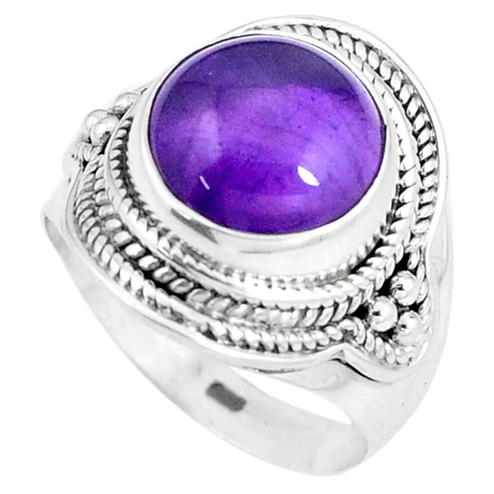 925 silver 6.18cts natural purple amethyst round solitaire ring size 7.54 p8247