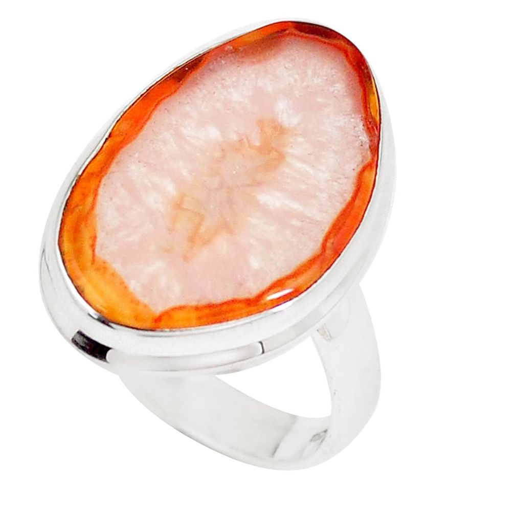 12.44cts natural orange botswana agate 925 silver solitaire ring size 8 p8423