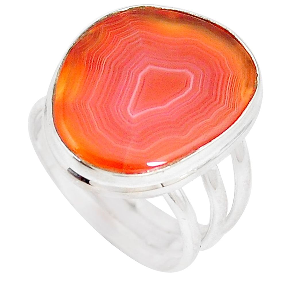 14.40cts natural orange botswana agate 925 silver solitaire ring size 8.5 p8425