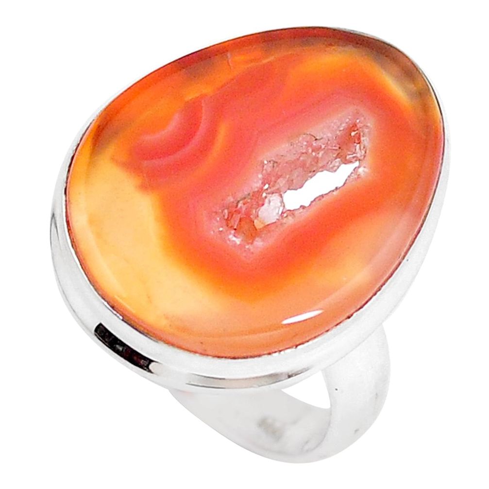 925 silver 14.95cts natural orange botswana agate solitaire ring size 8 p8433