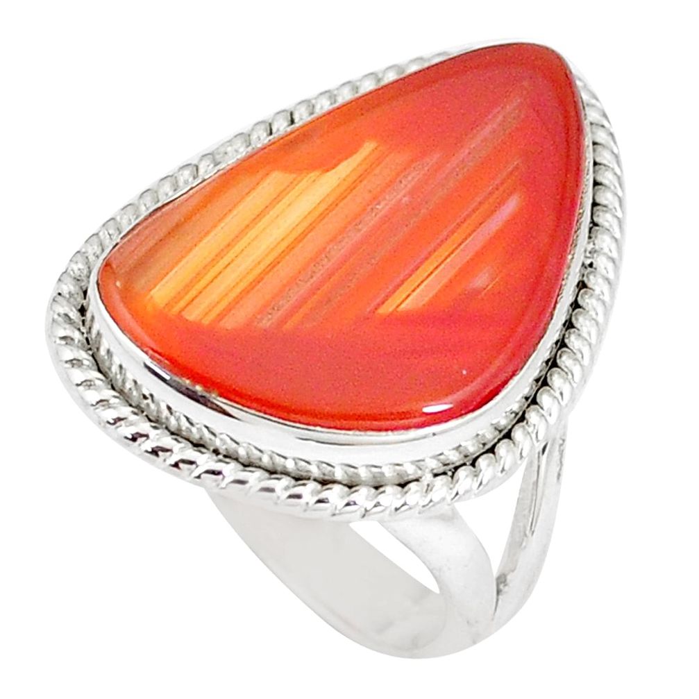 13.87cts natural orange botswana agate 925 silver solitaire ring size 7 p8438