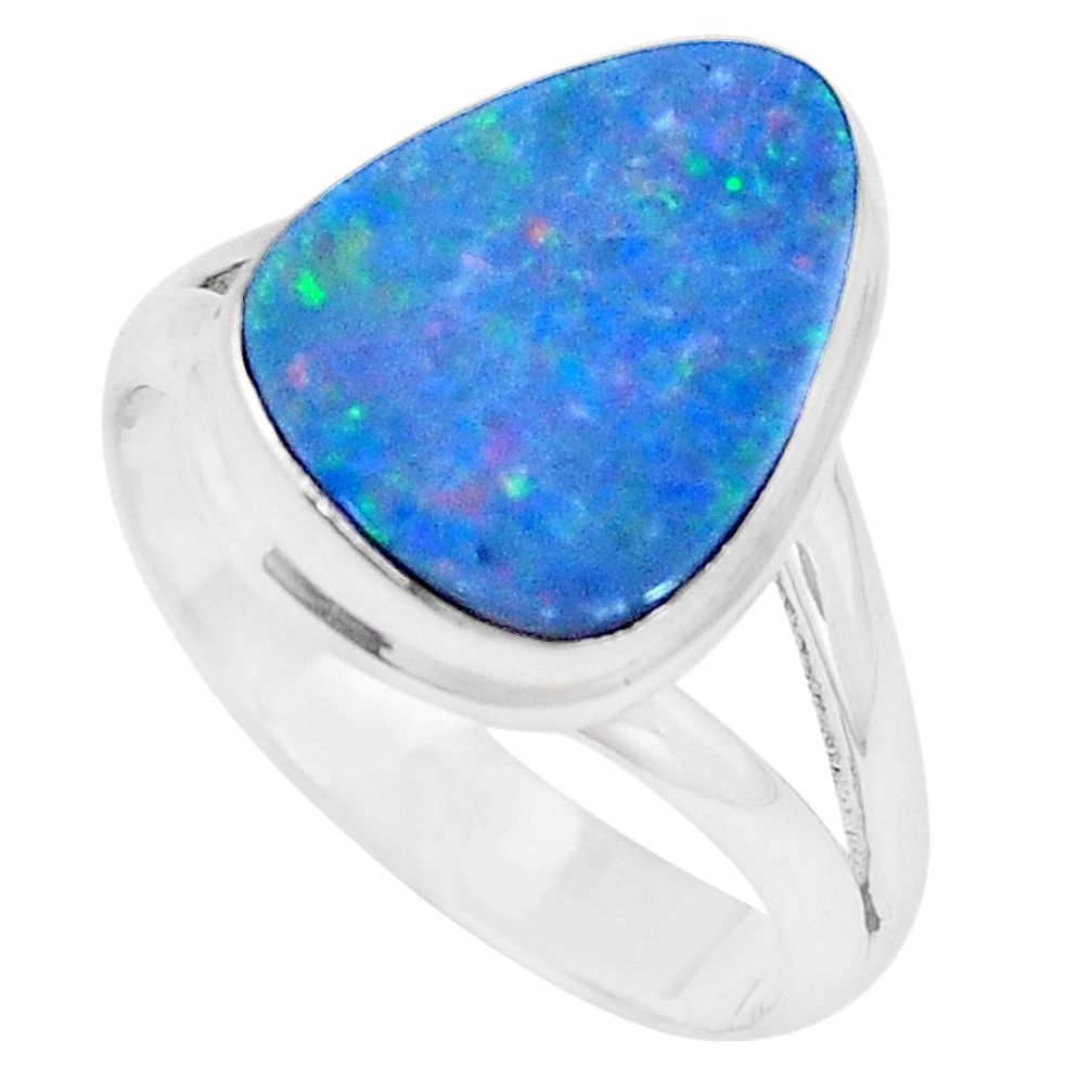 925 silver natural blue doublet opal australian solitaire ring size 7.5 p9100