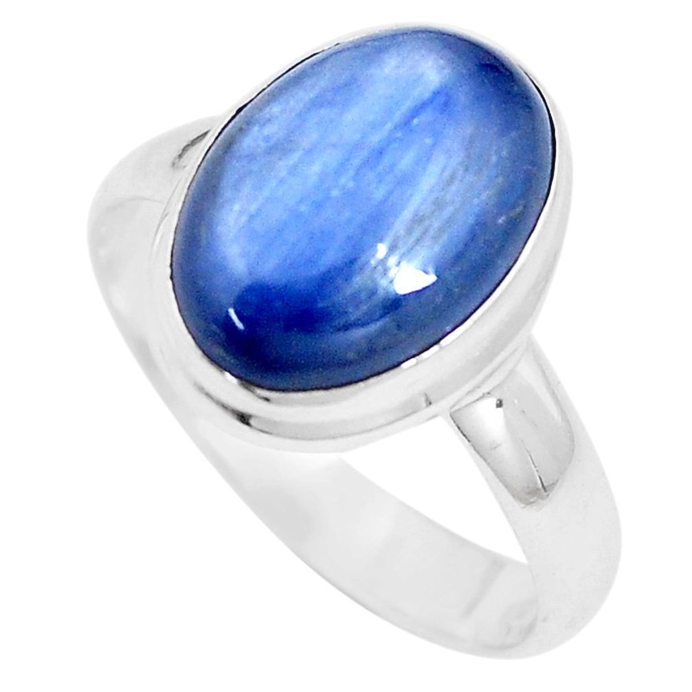 6.04cts natural blue kyanite 925 sterling silver solitaire ring size 9 p9115