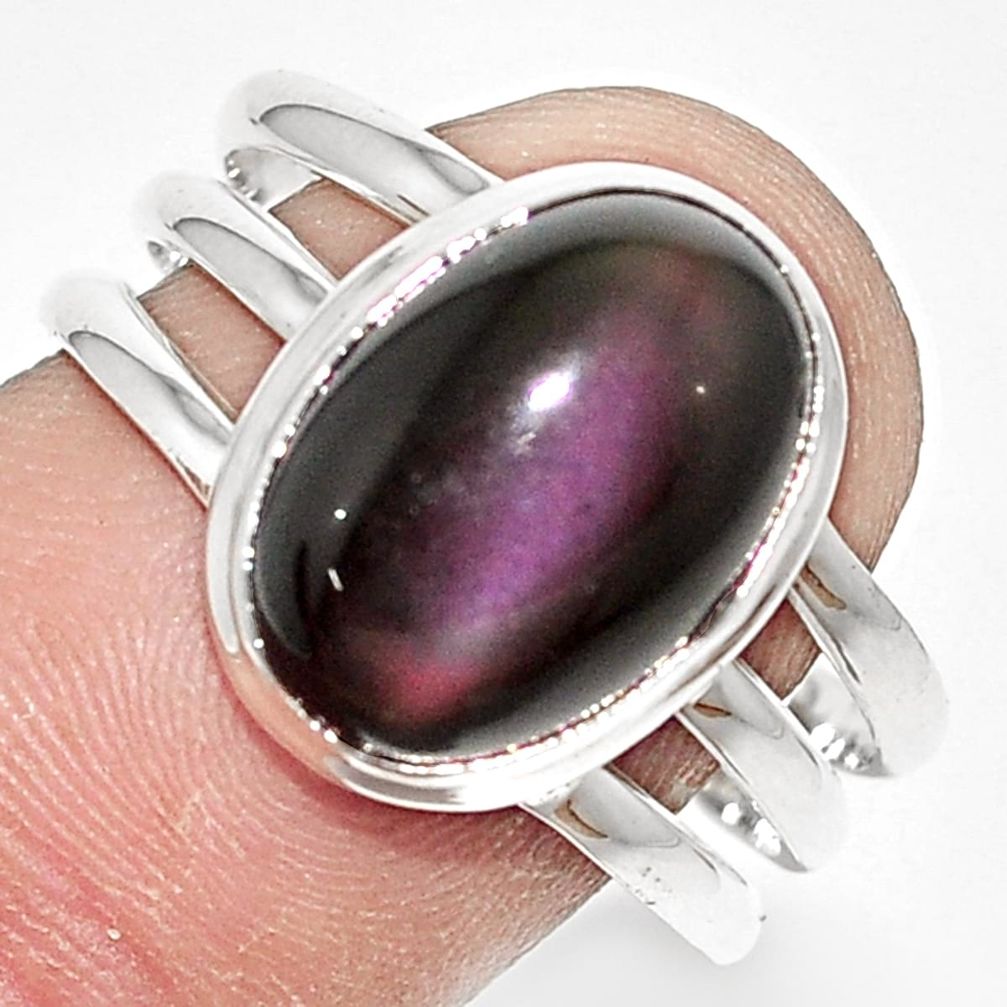 6.02cts natural rainbow obsidian eye 925 silver solitaire ring size 9 p9165