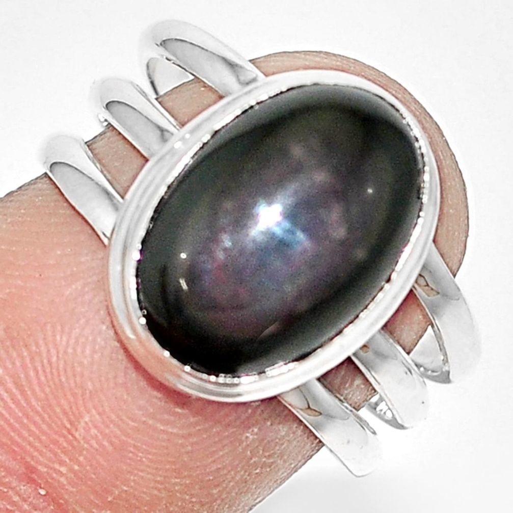 6.31cts natural rainbow obsidian eye 925 silver solitaire ring size 7.5 p9166