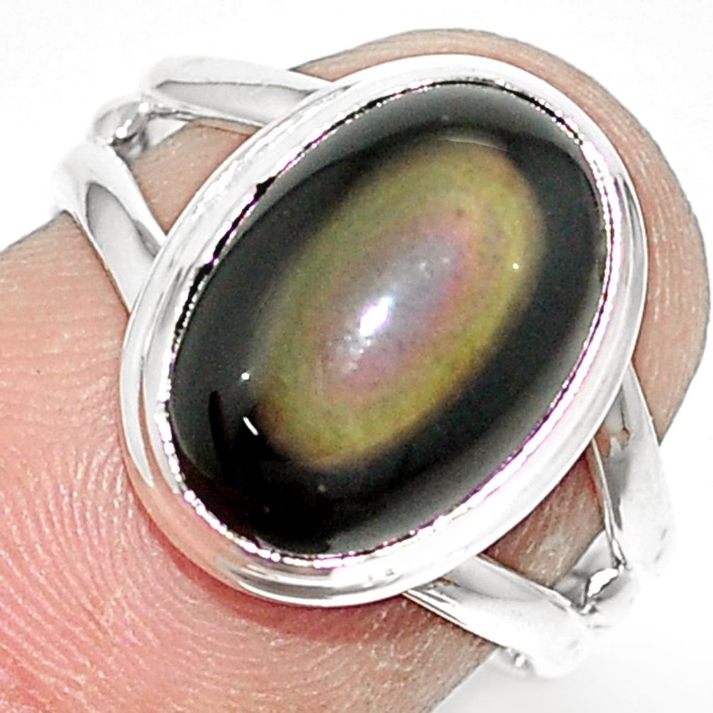 6.57cts natural rainbow obsidian eye 925 silver solitaire ring size 7 p9168