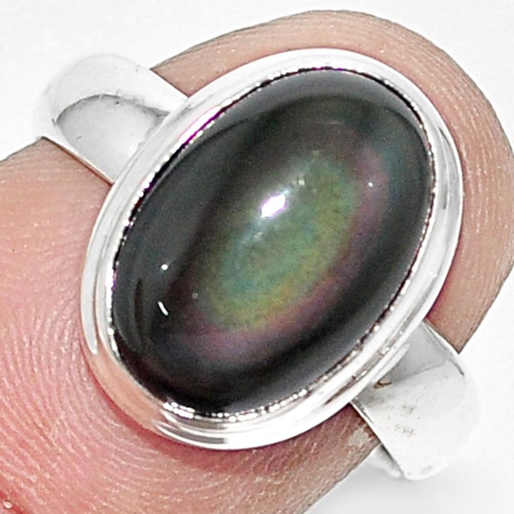 6.57cts natural rainbow obsidian eye 925 silver solitaire ring size 7.5 p9169