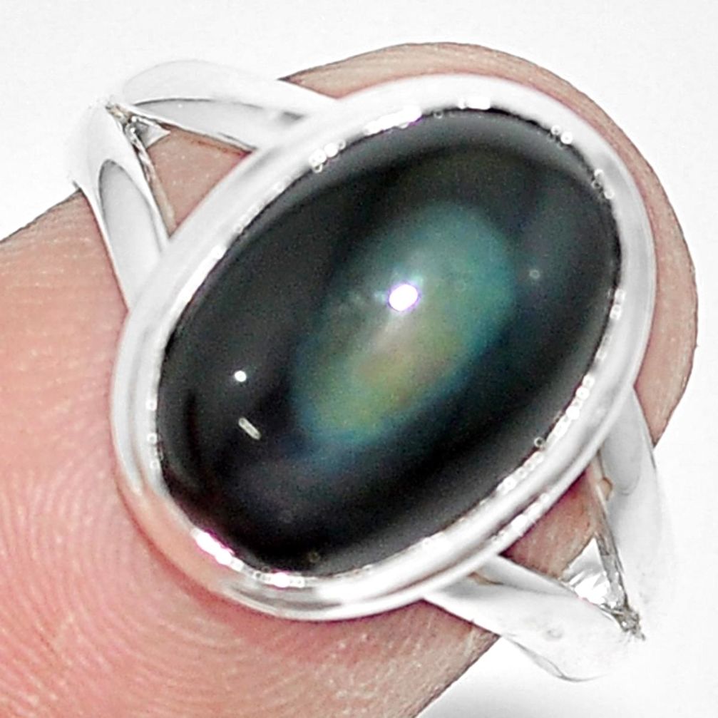 925 silver 6.85cts natural rainbow obsidian eye oval solitaire ring size 8 p9170
