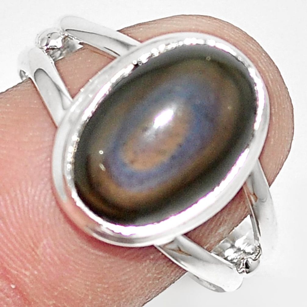 7.03cts natural rainbow obsidian eye 925 silver solitaire ring size 9 p9171