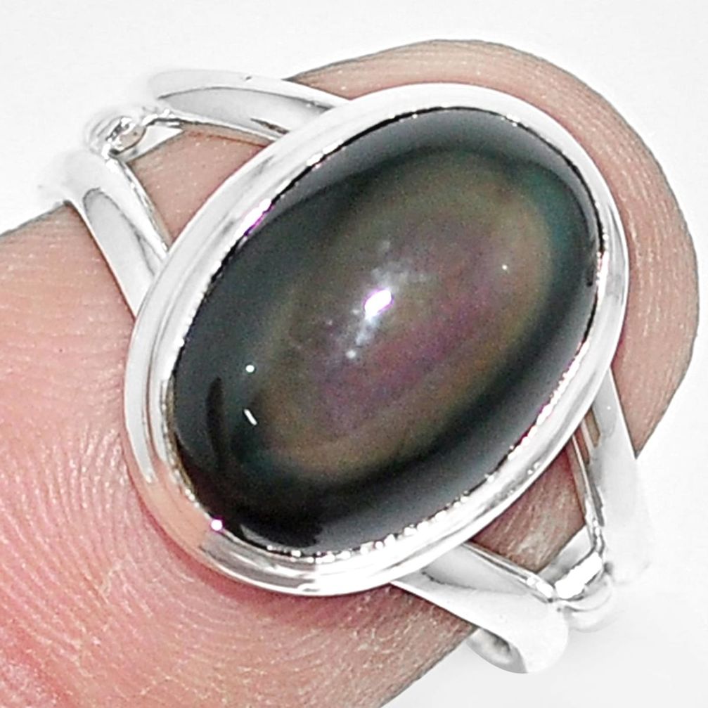 925 silver 6.04cts natural rainbow obsidian eye solitaire ring size 7.5 p9174