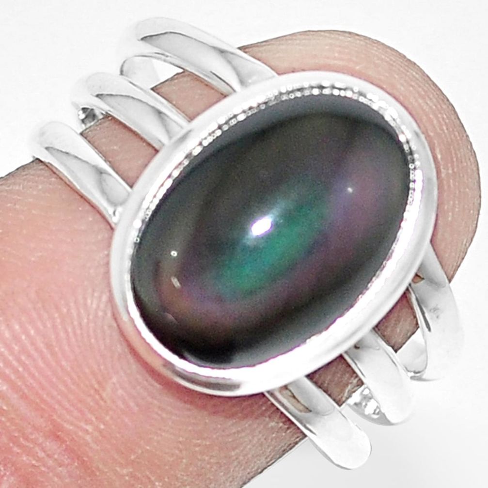 925 silver 6.29cts natural rainbow obsidian eye solitaire ring size 8.5 p9176