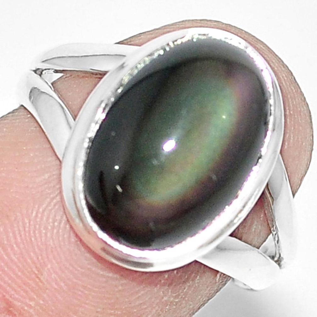 6.36cts natural rainbow obsidian eye 925 silver solitaire ring size 7.5 p9177